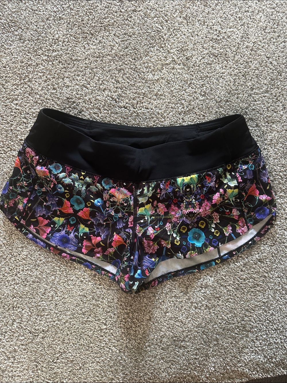 Women's Black Floral Active Shorts